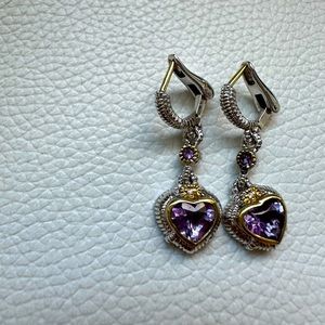 Judith Ripka heart amethyst earrings excellent condition